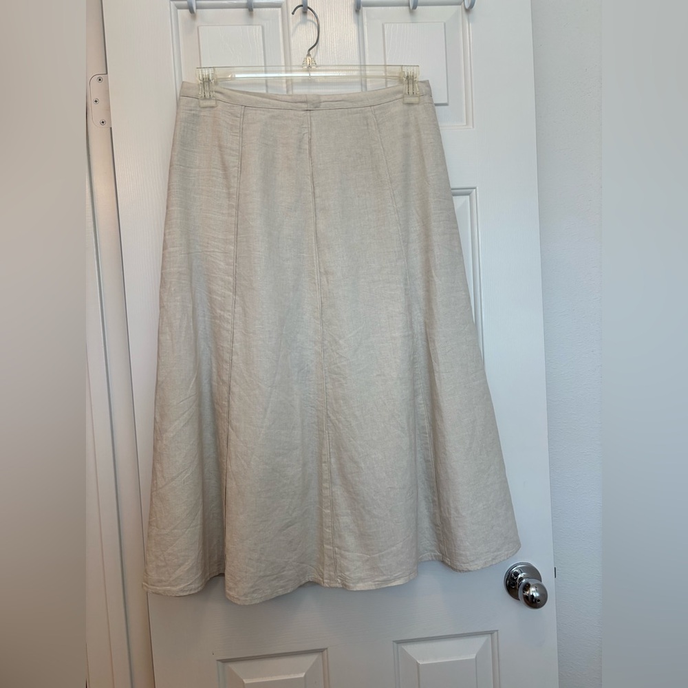 Christopher & Banks Elegant Beige Linen Midi Skirt